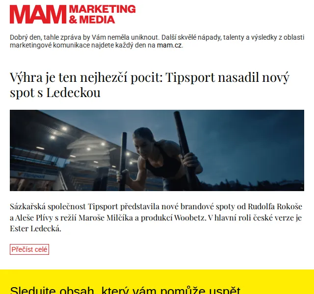 Marketing & Media: Tipsport spot s Ledeckou – červen 2026 | Nuslet.cz