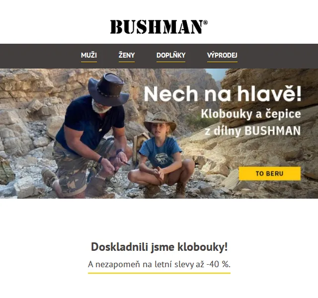 BUSHMAN: Letní slevy až -40 % na klobouky – červenec 2026 | Nuslet.cz