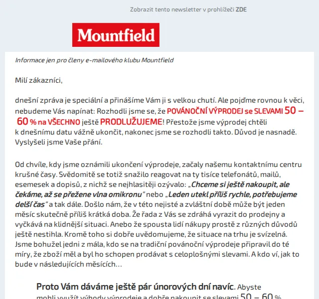 Mountfield: Povánoční výprodej 50-60 % na vše – únor 2022 | Nuslet.cz