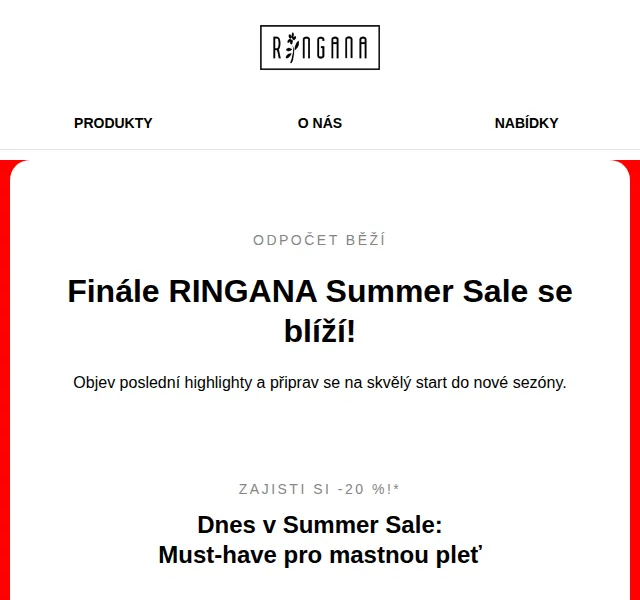 RINGANA: Summer Sale -20 % na kosmetiku – srpen 2025 | Nuslet.cz