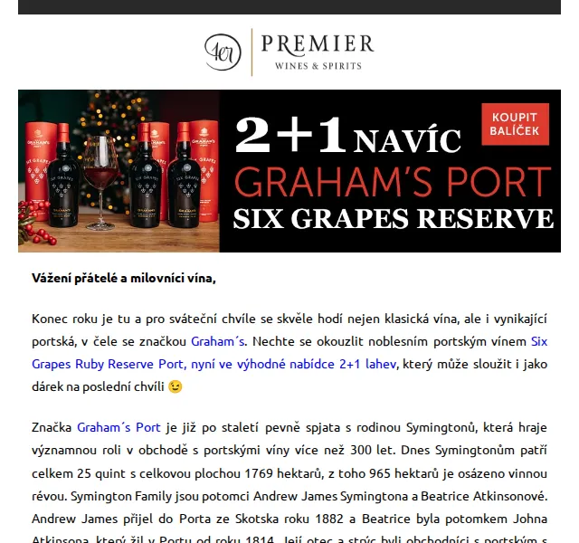 Premier Wines & Spirits: Graham´s Port Six Grapes 2+1 lahev – únor 2026 | Nuslet.cz