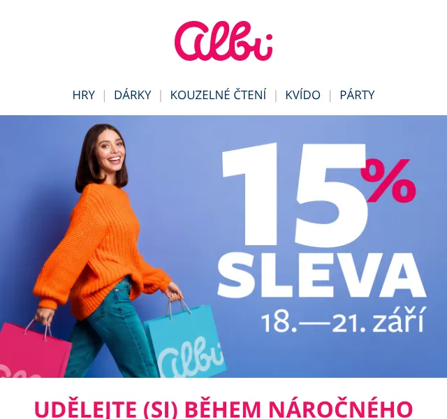 Albi slevový kód PODZIM15: 15 % sleva – září 2026