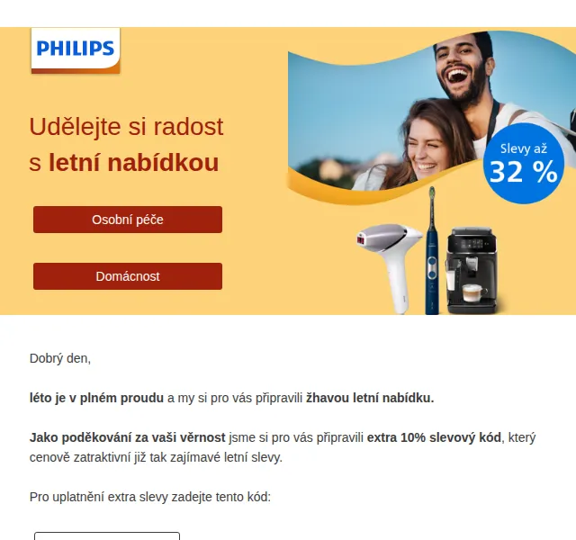 Philips: letní slevy až 32 % + extra slevový kód – červenec 2026 | Nuslet.cz