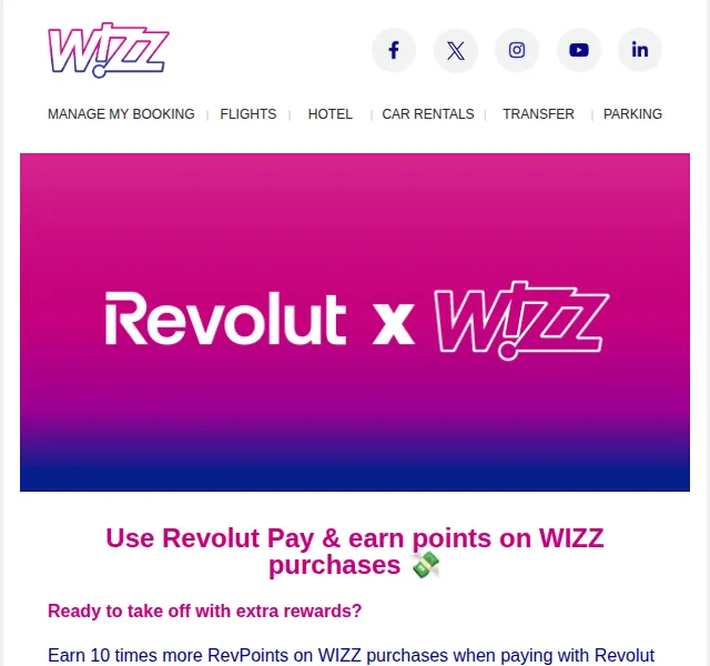 Wizz Air: 10x RevPoints s Revolut Pay – červenec 2026 | Nuslet.cz