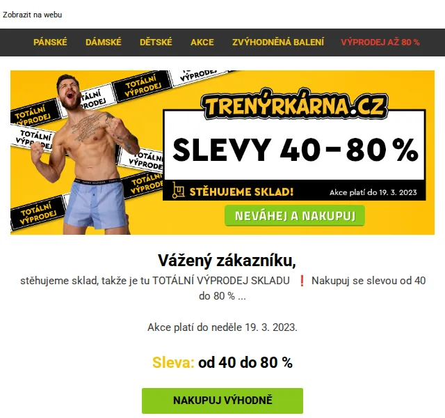 Trenýrkárna.cz: Výprodej skladu 40–80 % – červen 2026 | Nuslet.cz