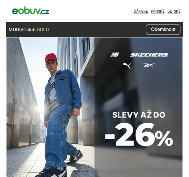 Eobuv.cz: Slevy až -26 % na Reebok, Skechers – Duben 2026
