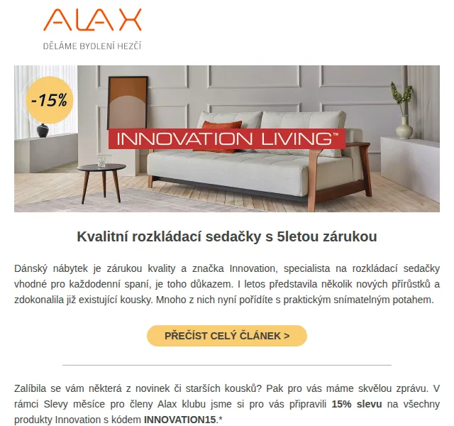 ALAX nábytek: 15% sleva na Innovation pohovky – únor 2022 | Nuslet.cz