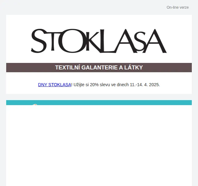 Stoklasa: 20% sleva na textilní galanterii – červen 2026 | Nuslet.cz
