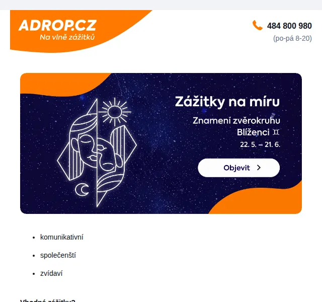 Adrop.cz: Zážitky podle horoskopu – květen 2026