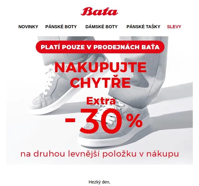 Baťa: Sleva 30 % na druhý kousek – červenec 2026 | Nuslet.cz
