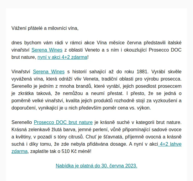 Premier Wines & Spirits: Prosecco Serena Wines 4+2 zdarma – červen 2023 | Nuslet.cz