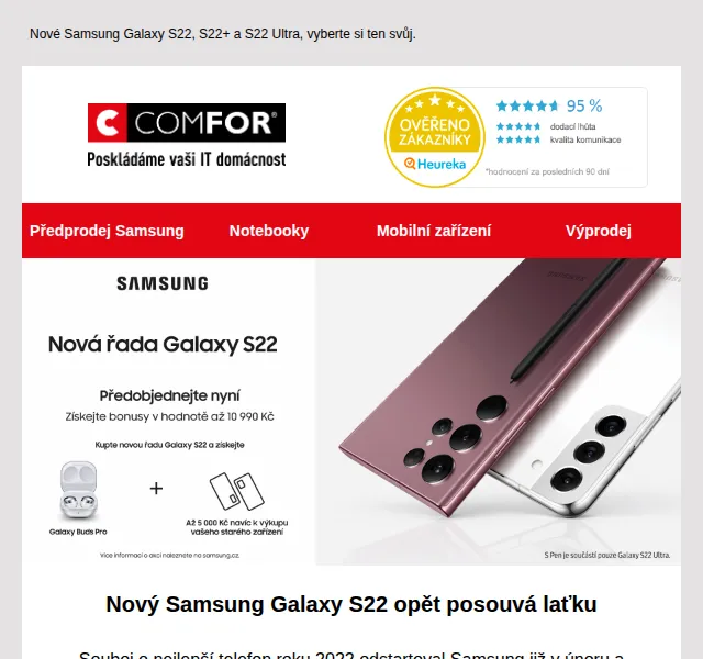 Comfor: Samsung Galaxy S22 předprodej se sluchátky Galaxy Buds Pro za 1 Kč – červen 2026 | Nuslet.cz