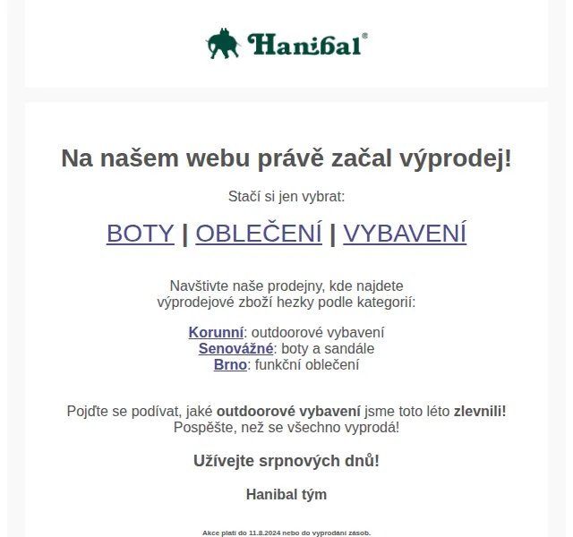 Hanibal.cz: Výprodej outdoor vybavení – slevy až 70 % – červenec 2026 | Nuslet.cz