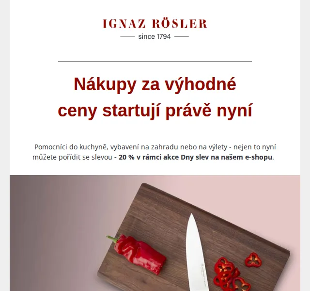 Ignazrosler.cz: Sleva 20 % na Dny slev – červen 2026 | Nuslet.cz