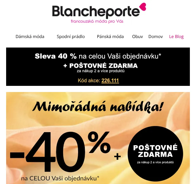 Blancheporte: sleva 40 % + doprava zdarma – červen 2026 | Nuslet