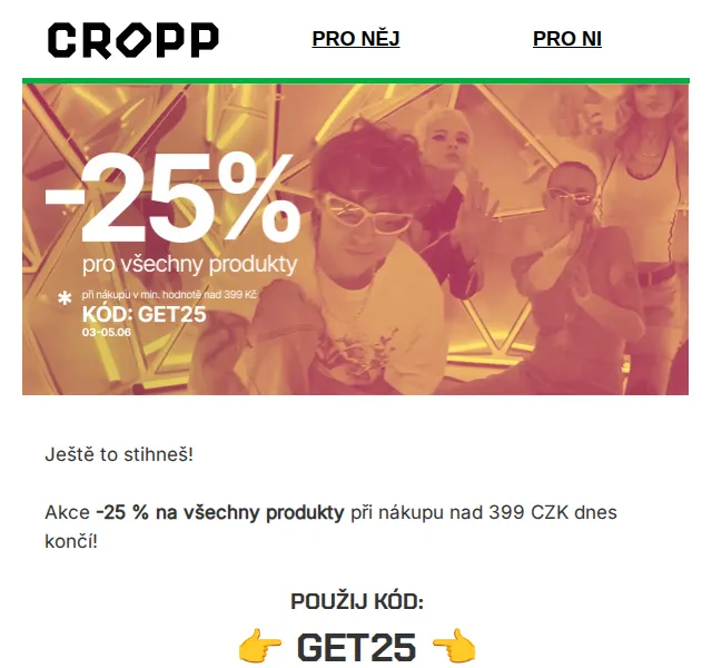 Cropp: Sleva 25 % na vše – červenec 2026 | Nuslet.cz