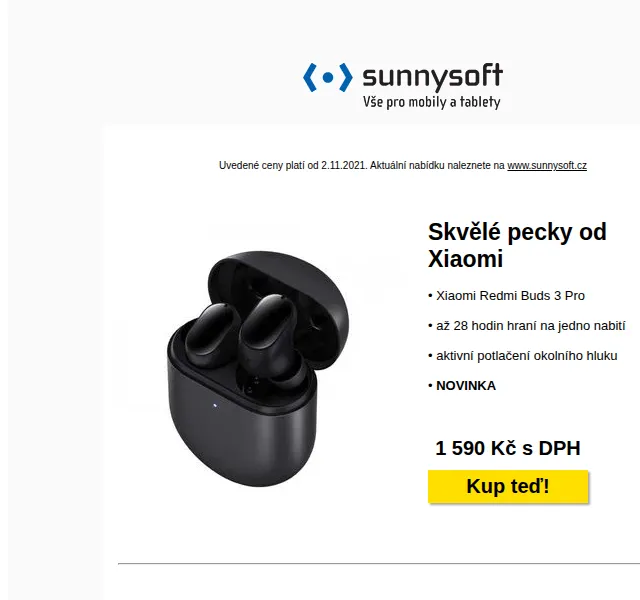 Sunnysoft: Xiaomi Redmi Buds 3 Pro od 1 590 Kč – červen 2026 | Nuslet.cz