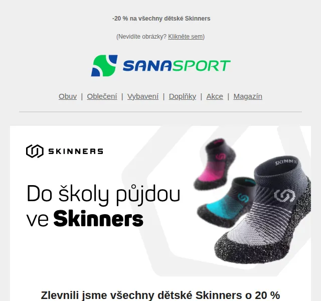 Sanasport: -20 % na všechny dětské Skinners – červen 2026 | Nuslet.cz