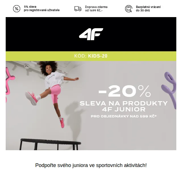 4Fstore.cz: 20% sleva na dětské oblečení a doplňky – červenec 2026 | Nuslet.cz