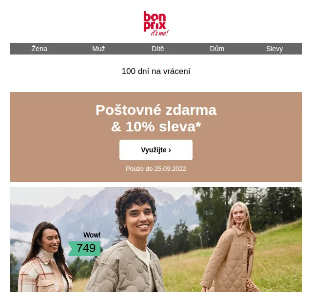bonprix: -10% + poštovné zdarma na bundy – září 2026 | Nuslet.cz
