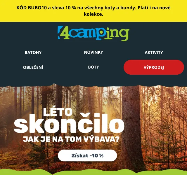 4camping.cz: slevový kód na boty a bundy – září 2026