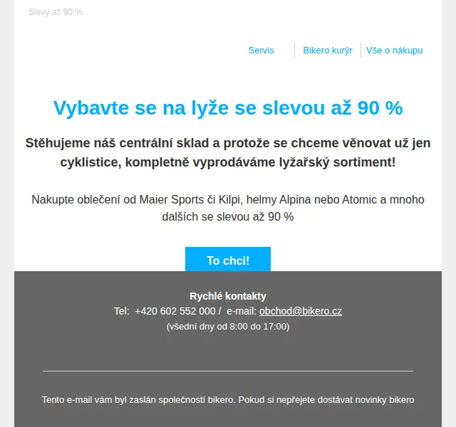 Bikero: Slevy až 90 % na lyžařskou výbavu – červen 2026 | Nuslet.cz