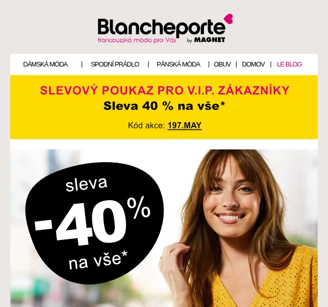Blancheporte: sleva 40 % pro věrné – červen 2026 | Nuslet.cz