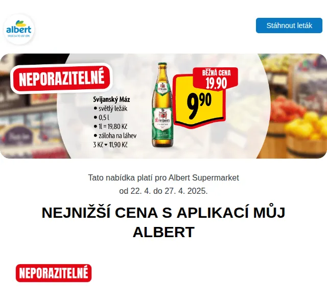 Albert: sleva 50 % na máslo, mléko a maso – červenec 2026 | Nuslet.cz
