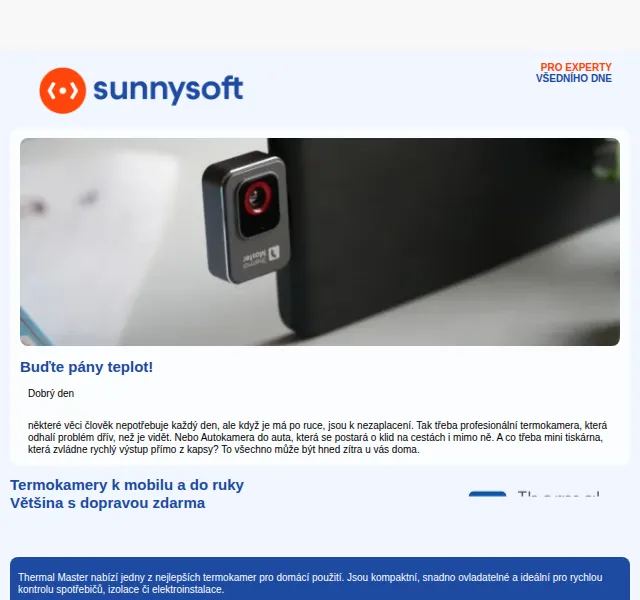 Sunnysoft: Termokamera Thermal Master a slevy – červenec 2026 | Nuslet.cz