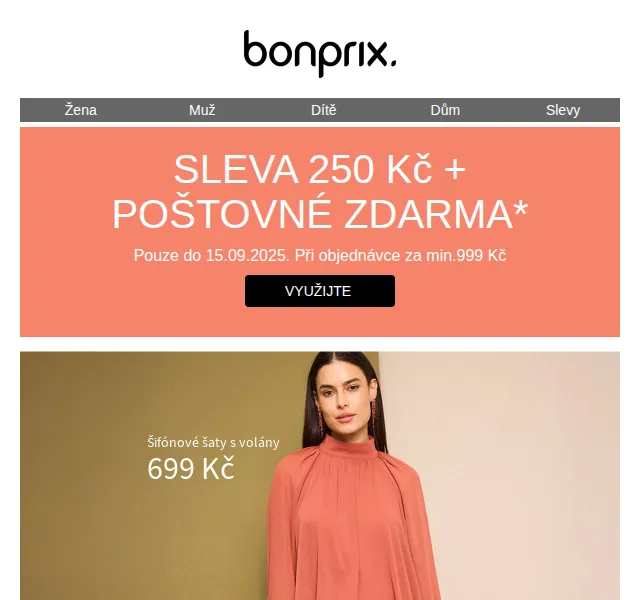 Bonprix: sleva 250 Kč + poštovné zdarma – září 2025 | Nuslet.cz