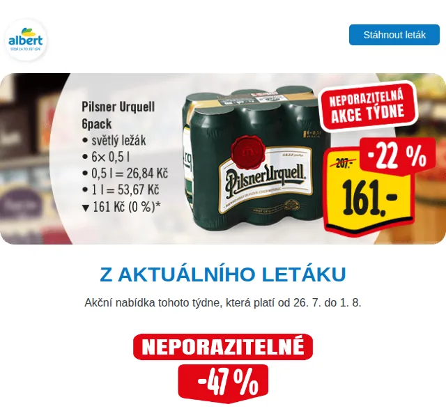 Albert: Kuřecí řízky 119,90 Kč/1kg! Leták červenec 2026 | Nuslet.cz