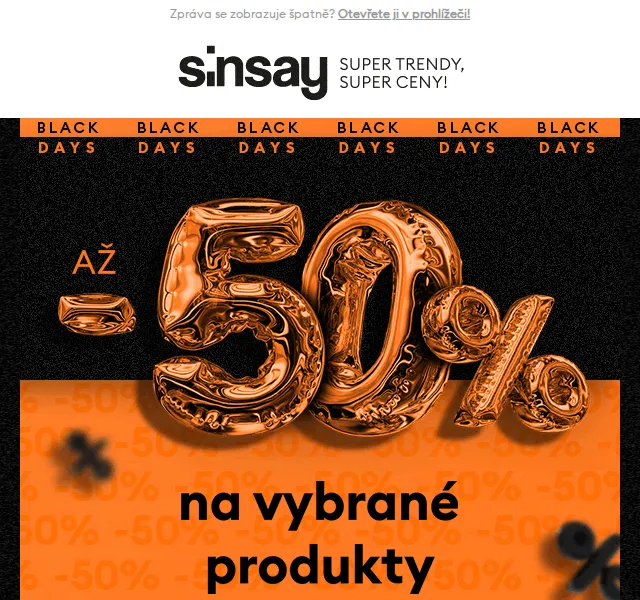Sinsay: Black Days až -50 % – červen 2026 | Nuslet.cz