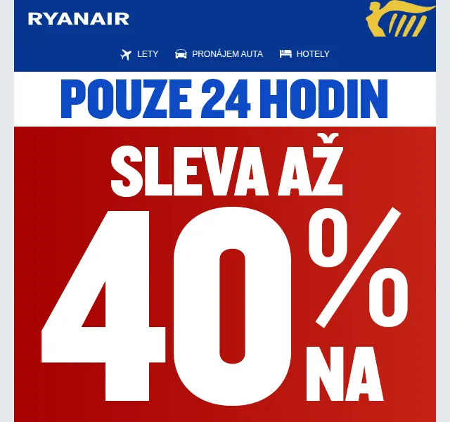 Ryanair: Sleva až 40 % na letenky – červen 2026 | Nuslet.cz