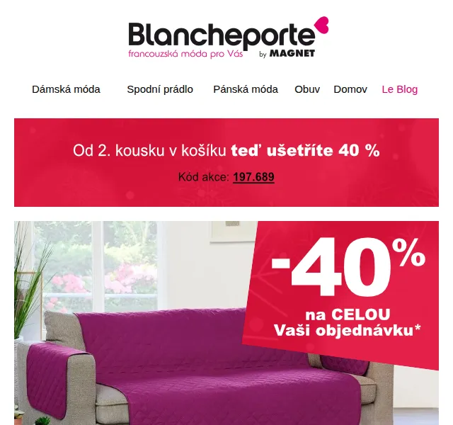Blancheporte: Sleva 40 % na potahy – červenec 2026 | Nuslet.cz