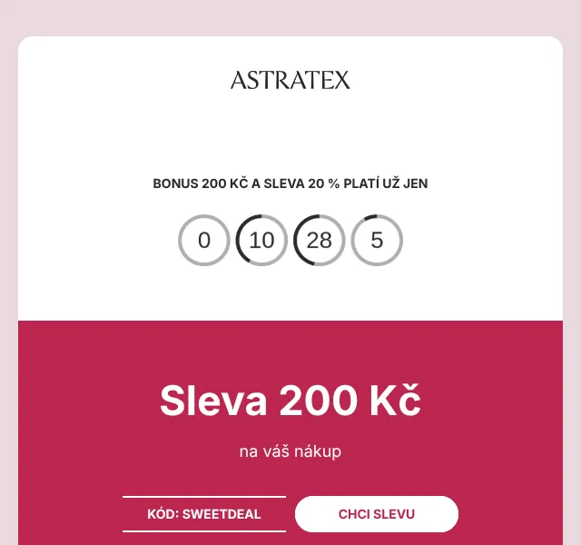 Astratex.cz: 20 % sleva + bonus 200 Kč – červenec 2026