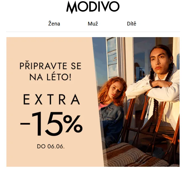 Modivo: Extra sleva 15 % na letní kolekce – červen 2026 | Nuslet.cz
