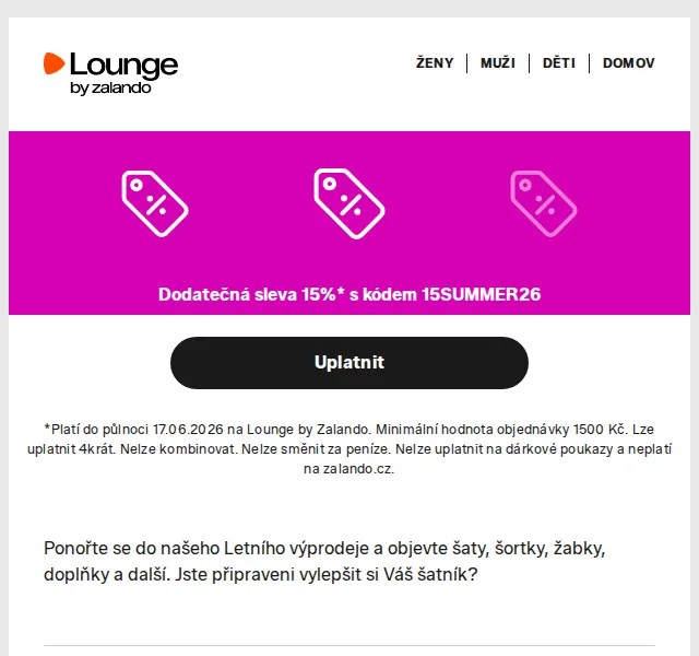 Lounge by Zalando: 15 % sleva na letní kolekci – červen 2026