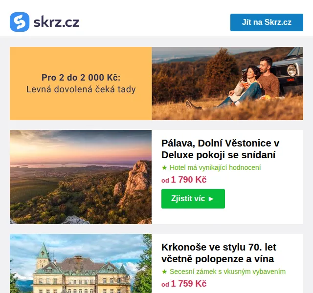 Skrz: Dovolená do 2 000 Kč pro 2 – červen 2026 | Nuslet.cz