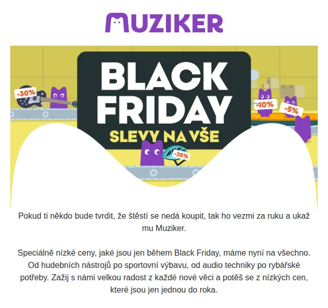 Muziker: Black Friday slevy až 5 % s kódem – červen 2026 | Nuslet.cz