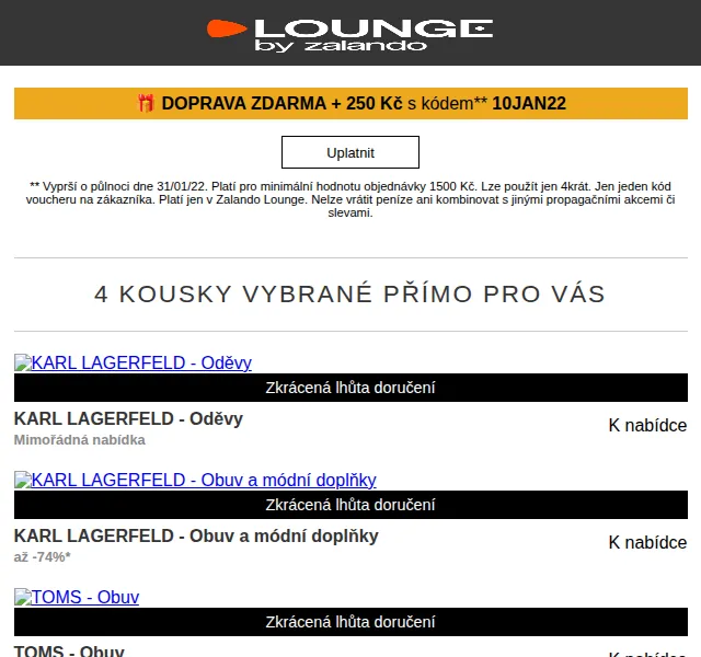 Lounge by Zalando: slevy až 76 % na Karl Lagerfeld a TOMS – červen 2026 | Nuslet.cz