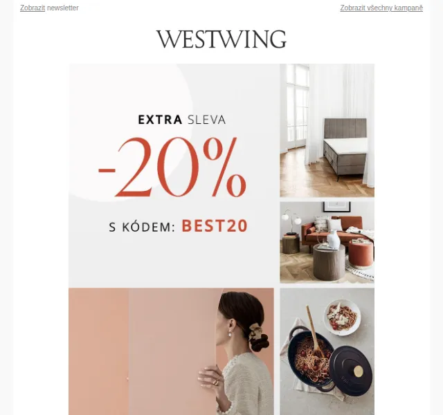 Westwing: Bestsellery s kódem -20 % – červen 2026 | Nuslet.cz