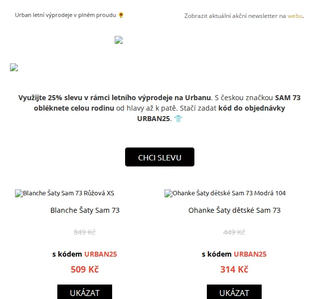 UrbanStore: Extra sleva −25 % na SAM 73 – červen 2026 | Nuslet.cz