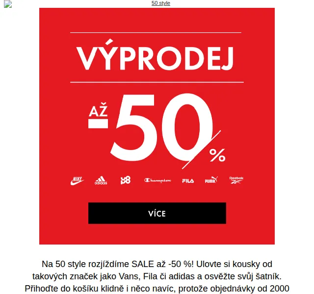 e50style.cz: SALE až -50 % na Vans, Fila, adidas – červen 2026 | Nuslet.cz