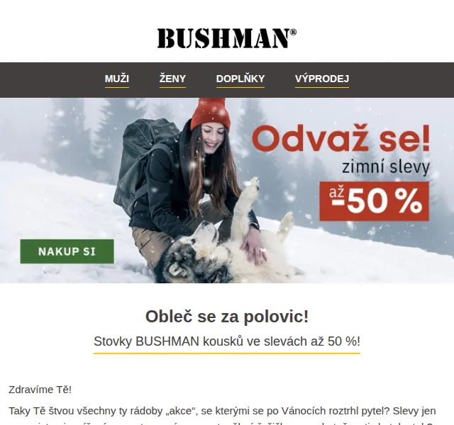 BUSHMAN: Oblečení až 50% sleva – červen 2026 | Nuslet.cz