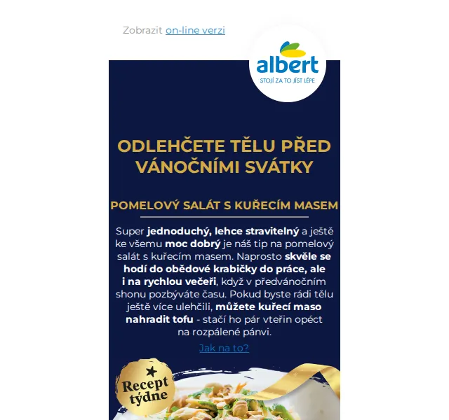 Albert: pomelový salát s kuřecím stehnem od 7. prosince | Nuslet.cz