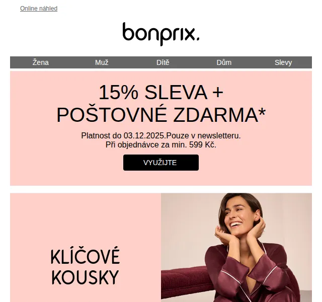 Bonprix: 15% sleva + doručení zdarma na moderní prádlo – duben 2026