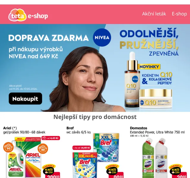 Teta drogerie: Doprava zdarma nad 649 Kč – květen 2026
