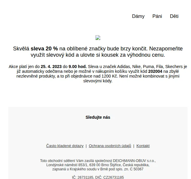 DEICHMANN: sleva 20 % na Adidas, Nike, Puma – červen 2026 | Nuslet.cz