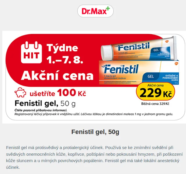Dr.Max: Fenistil gel 50g za 229 Kč – červen 2026 | Nuslet.cz