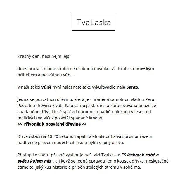 TvaLaska: Palo Santo vykuřovadlo se slevou 20 % – červenec 2026 | Nuslet.cz
